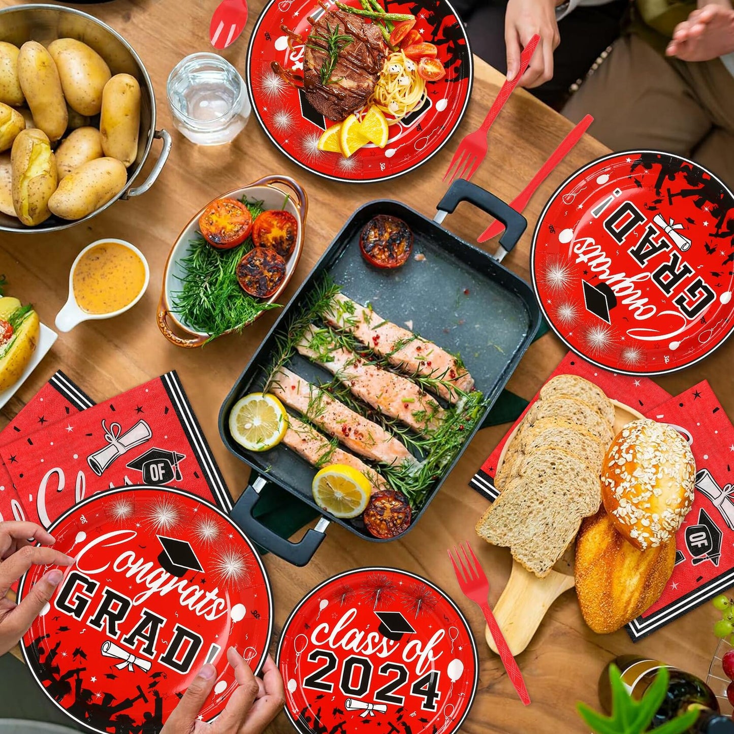 LELEMON Graduation Party Supplies Red Tableware Set Serves 25 Disposable