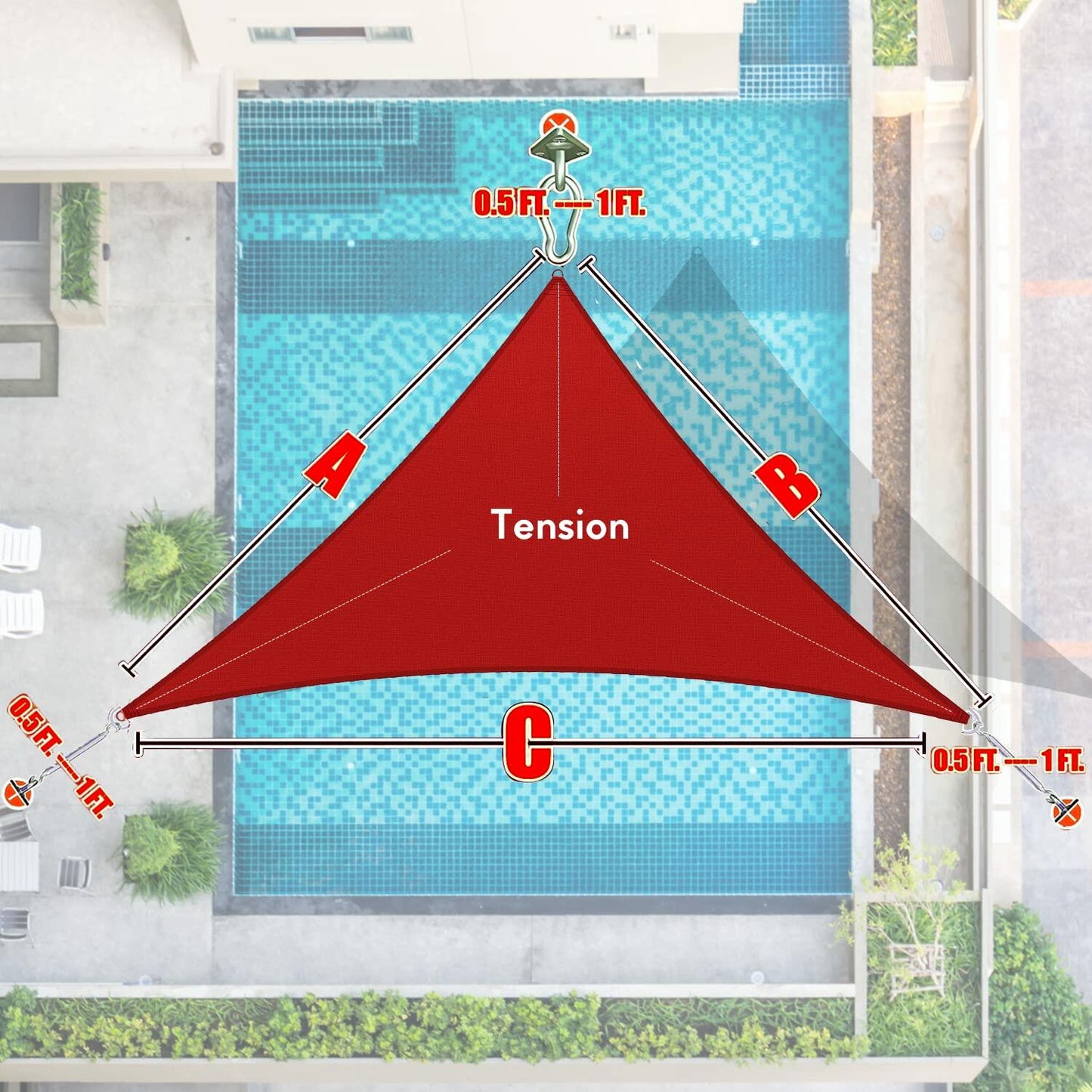 KAMEA Kenna Right Triangle Sun Shade Sail 20x20x28.3 White Outdoor