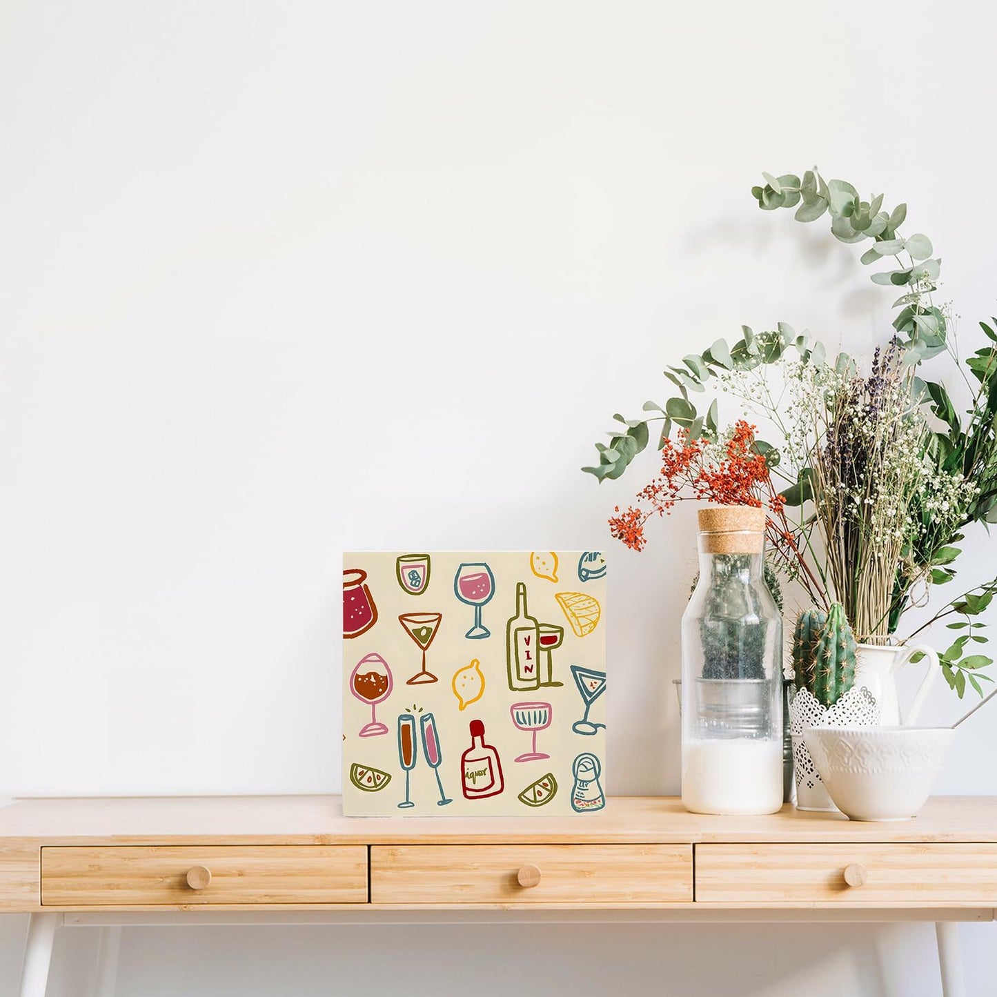 OFlich Wine Bar Wooden Box Sign 5x5 Inches Wine Decor Home Bar Kitchen