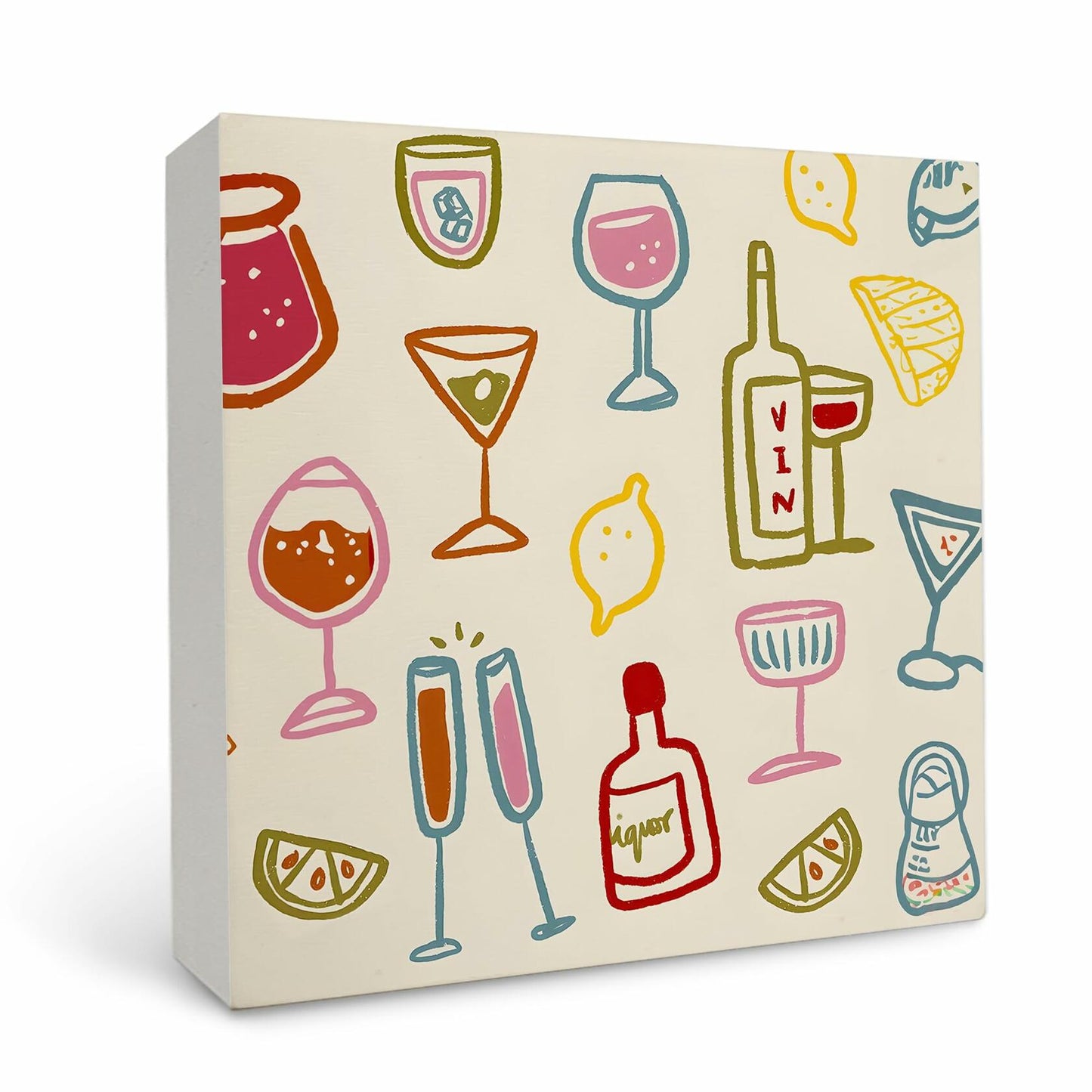 OFlich Wine Bar Wooden Box Sign 5x5 Inches Wine Decor Home Bar Kitchen