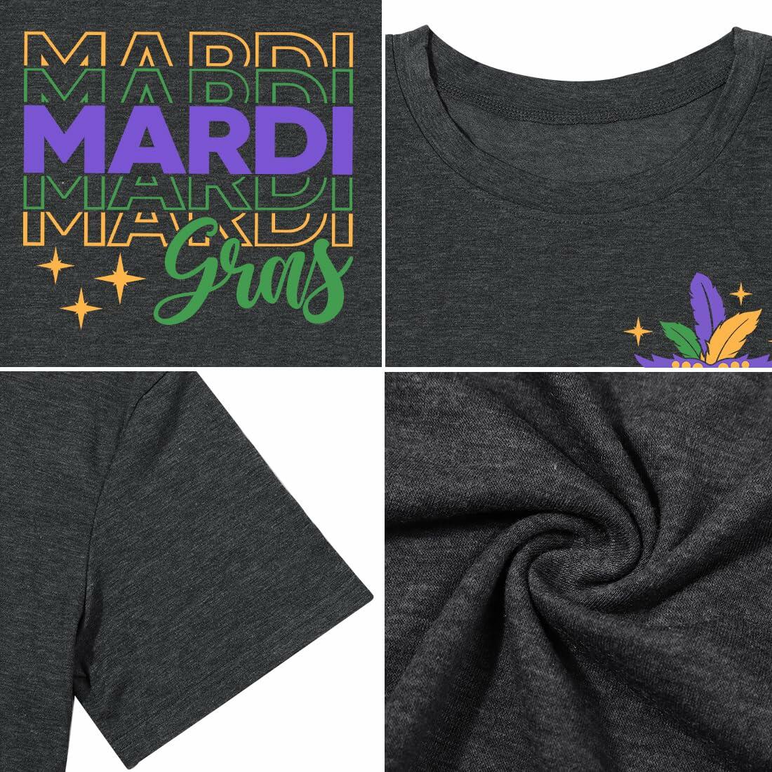Mardi Gras Shirts Women Short Sleeve Casual T-Shirt Mask Carnival Size XL