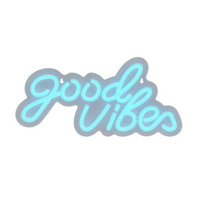 GEMS Good Vibes Novelty Neon Wall Light Blue LED Sign Battery Powered