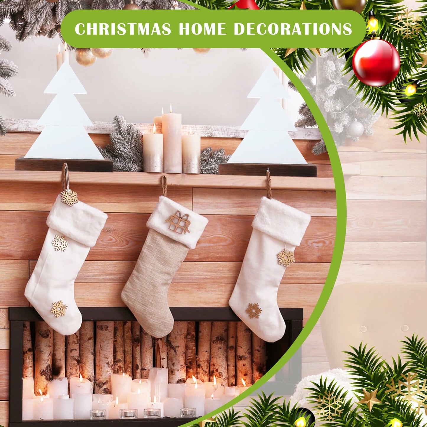 Beeveer Christmas Tree Stocking Holder Wooden Mantle Hanger White 9.8 Inch 2 Pc