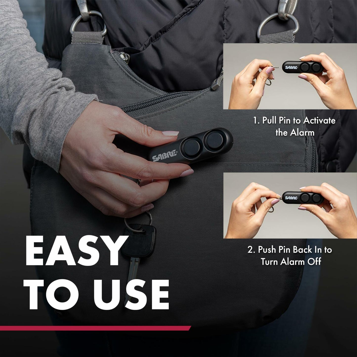 SABRE Personal Alarm 120dB Key Ring Reusable Black Pocket Alarm