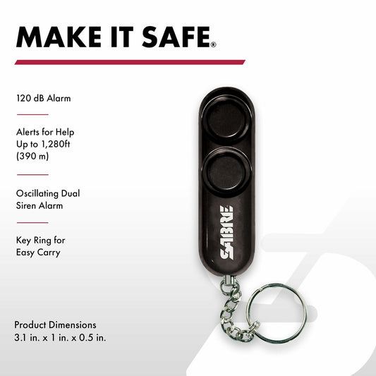 SABRE Personal Alarm 120dB Key Ring Reusable Black Pocket Alarm