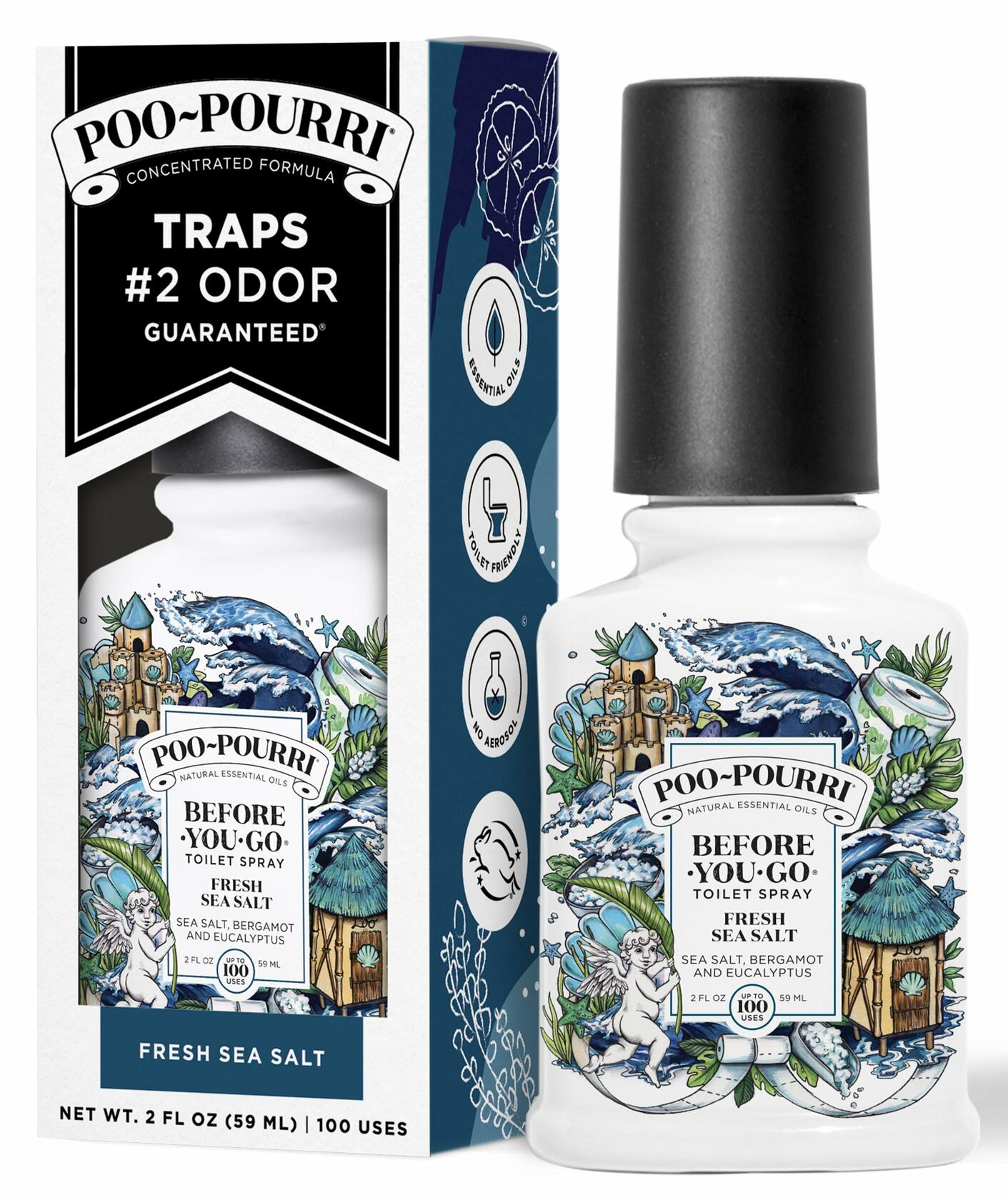 Poo-Pourri Toilet Spray Fresh Sea Salt Bergamot 2oz TSA Approved Size