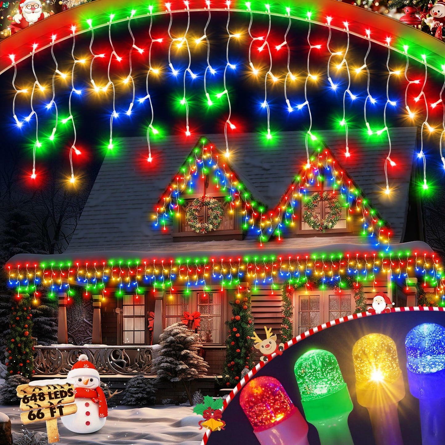 [Like_new] Upgraded Icicle Christmas Lights 157FT 1440 LED 8 Modes Timer Waterproof