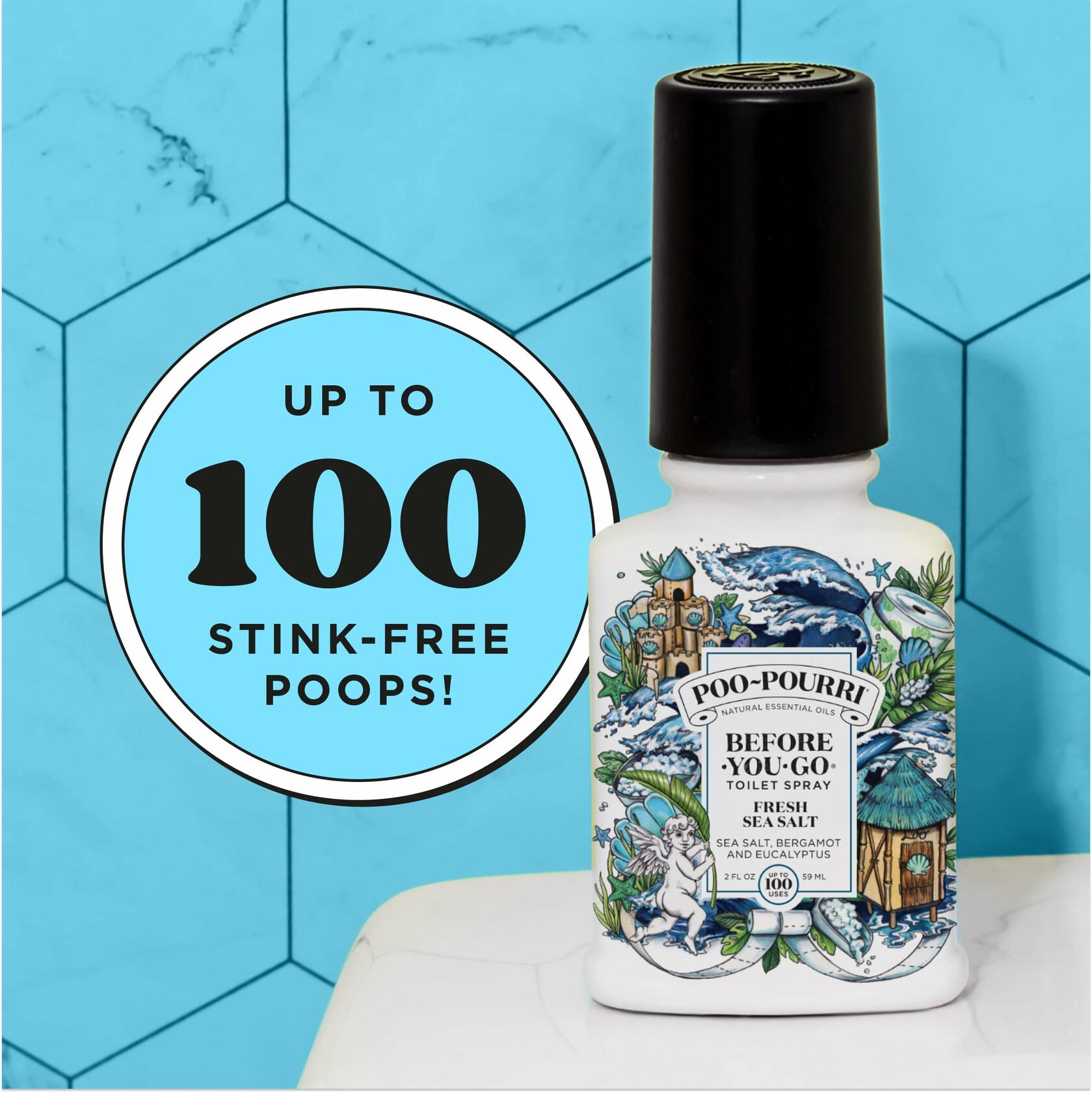 Poo-Pourri Toilet Spray Fresh Sea Salt Bergamot 2oz TSA Approved Size