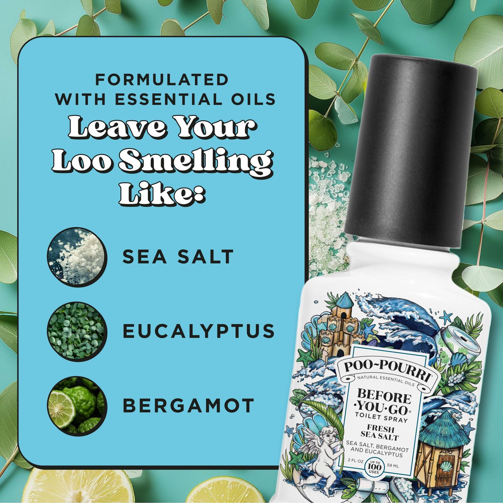 Poo-Pourri Toilet Spray Fresh Sea Salt Bergamot 2oz TSA Approved Size