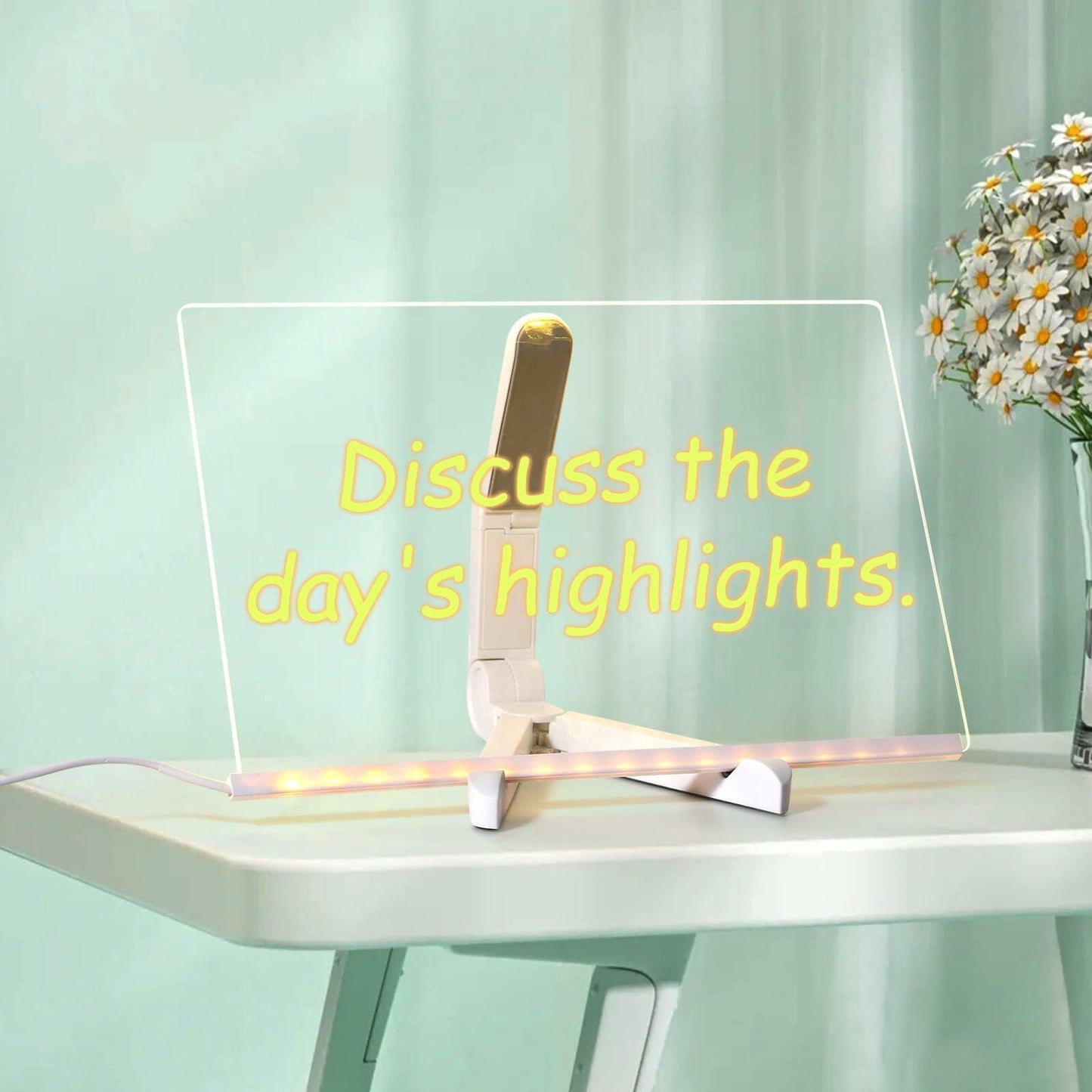 [Like_new] Acrylic Dry Erase Board 11.8x7.9" Clear LED Light Up with Stand 7 Markers