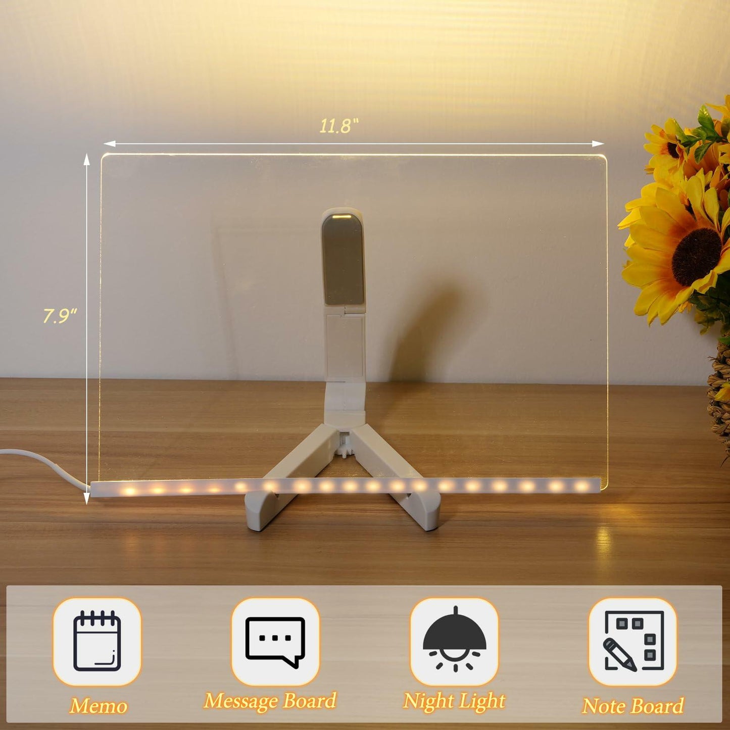 [Like_new] Acrylic Dry Erase Board 11.8x7.9" Clear LED Light Up with Stand 7 Markers