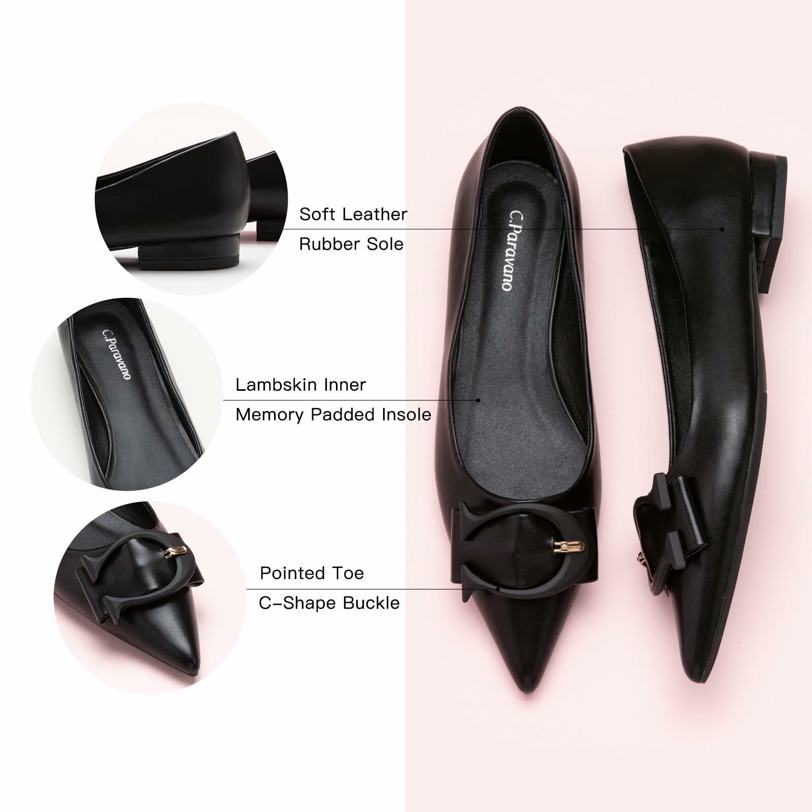 [Like New] C.Paravano Women's Pointed Toe Flats Black Size 7.5