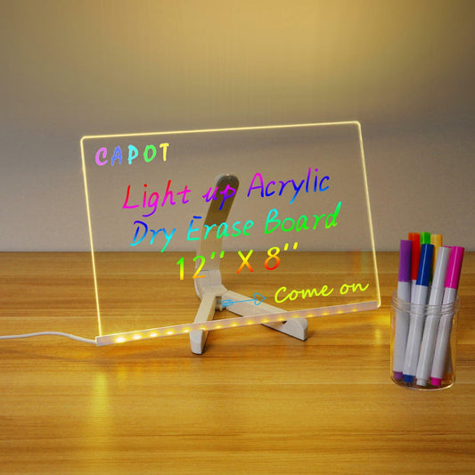 [Like_new] Acrylic Dry Erase Board 11.8x7.9" Clear LED Light Up with Stand 7 Markers