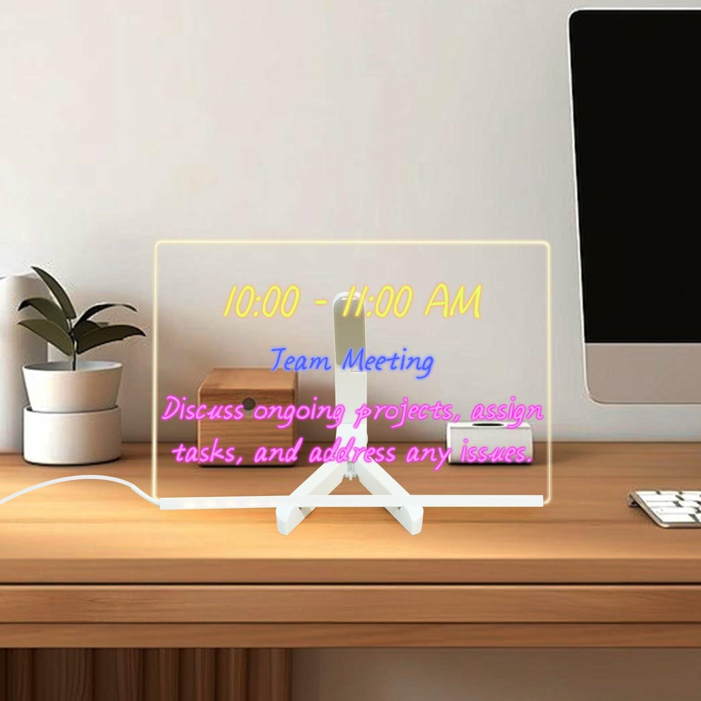 [Like_new] Acrylic Dry Erase Board 11.8x7.9" Clear LED Light Up with Stand 7 Markers