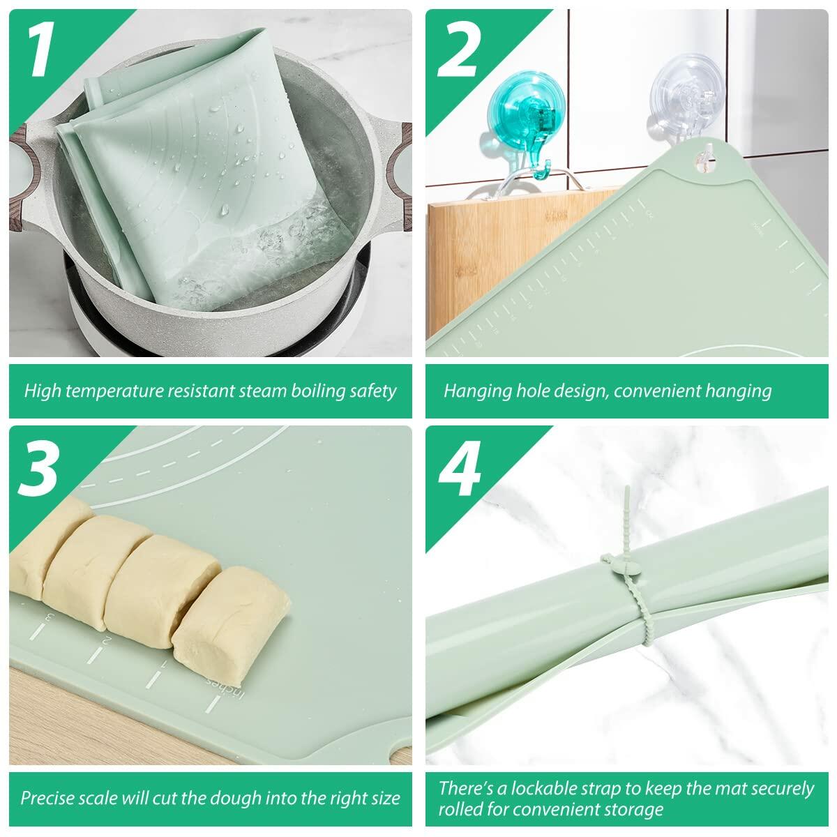 [Like_new] EuChoiz Silicone Pastry Mat 24x16 Extra Thick Non Stick Baking Mat Green