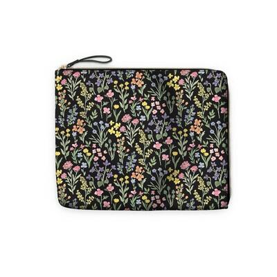 [Like New] Day Designer Pencil Pouch Faux Leather Zipper Bag Flower Field Black