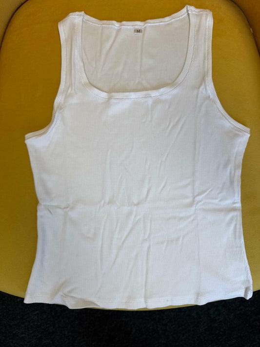 siliteelon Womens Ribbed Knit Sleeveless Tank Top Square Neck White Size M