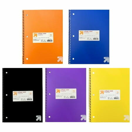 Up&up 5pk 70 Sheet College Ruled 1 Subject Spiral Notebooks Assorted Colors