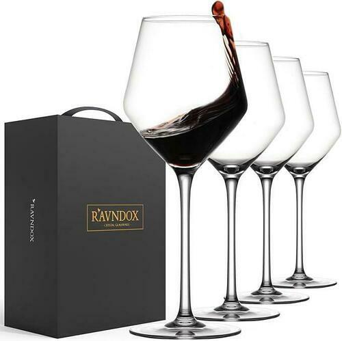 [Like New] RAVNDOX Crystal Wine Glasses Set of 4 14oz Long Stem Red White