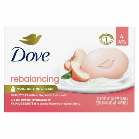 Dove Beauty Peach Bar Soap White Peach Rice Milk Moisturizing 4ct