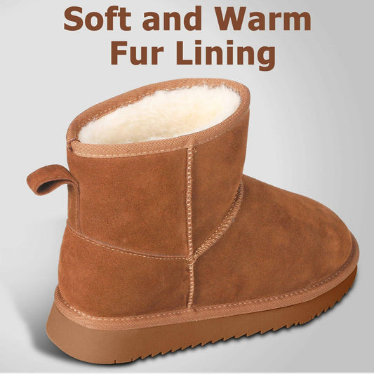 DIRDENI Women's Mini Snow Boots Ankle Fur Lined Non-slip Brown Size 7