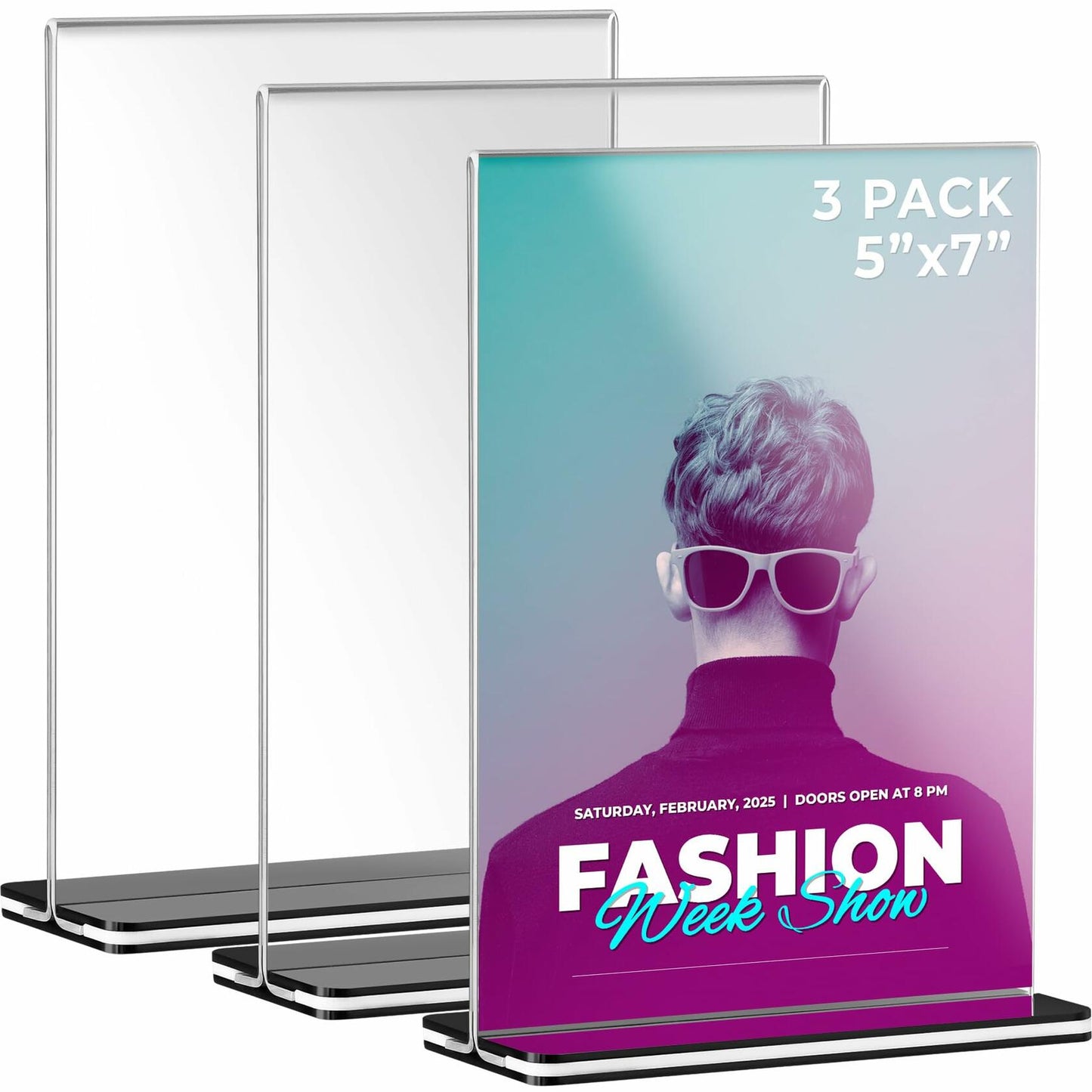 Tomorotec 3-Pack Acrylic Sign Holder 7x5in Horizontal Black Base