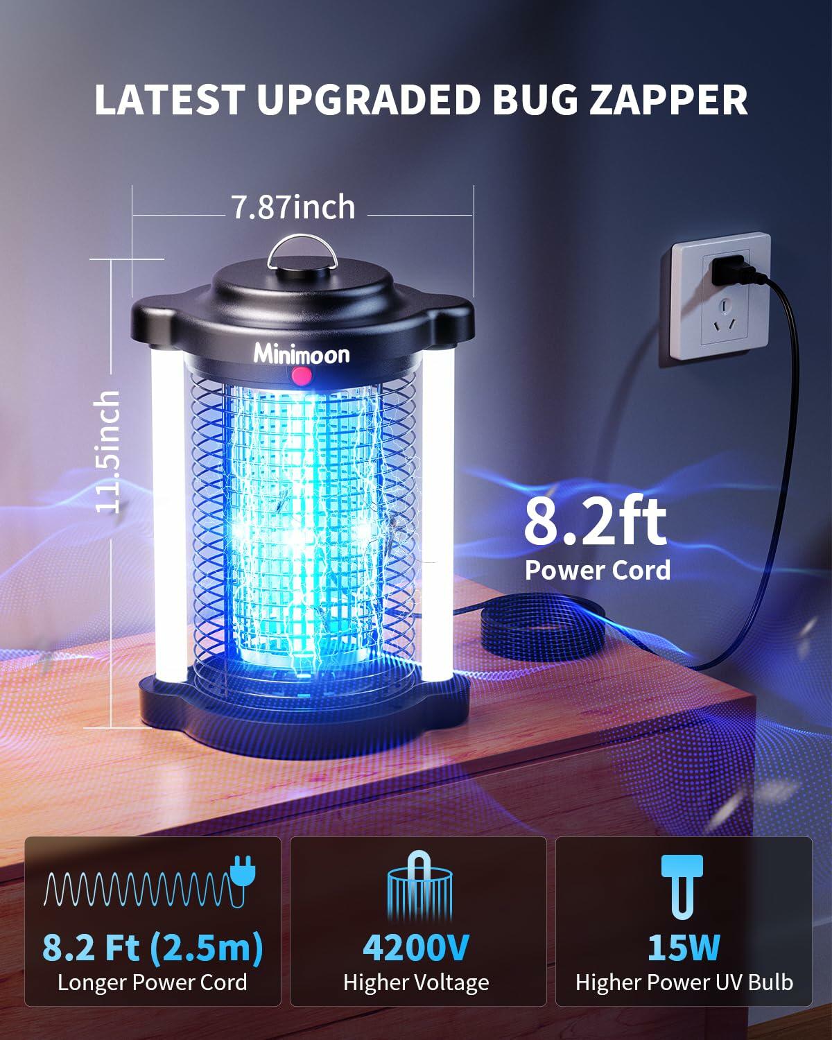 [Like New] Minimoon Bug Zapper Outdoor 4200V Dual LED 15W Electric Insect Trap IPX4