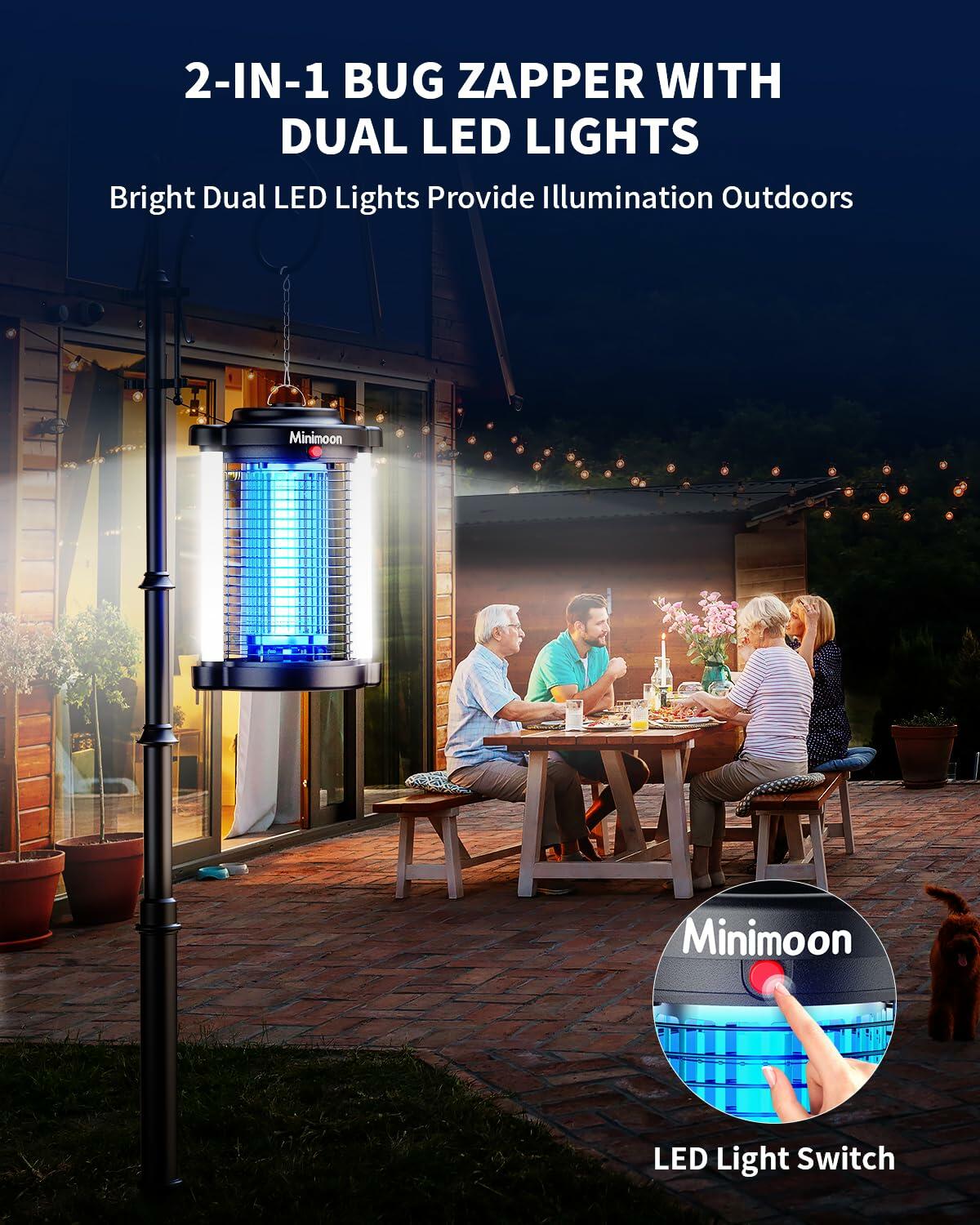 [Like New] Minimoon Bug Zapper Outdoor 4200V Dual LED 15W Electric Insect Trap IPX4