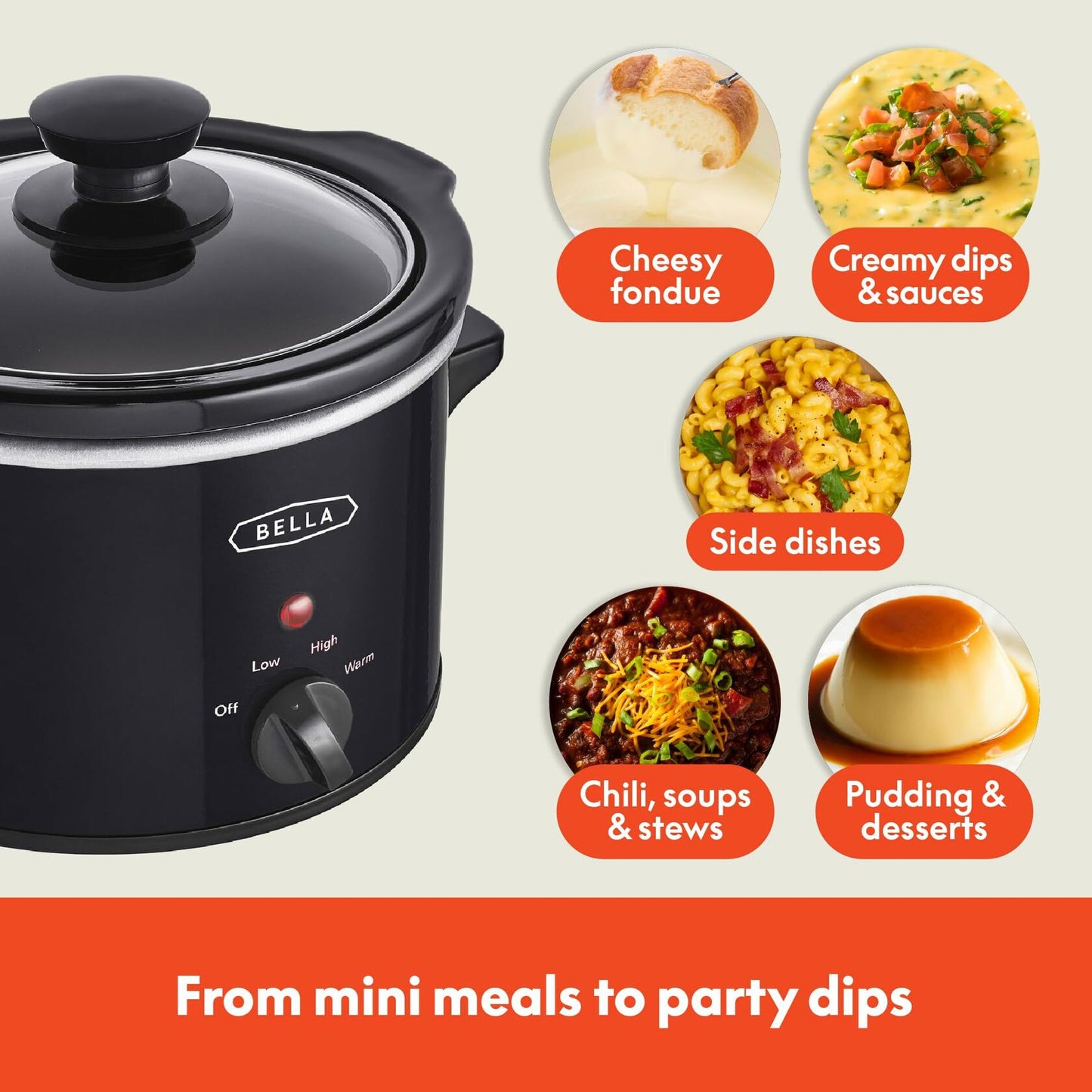 [Like New] bella Electric Slow Cooker 1.5 Qt Portable Mini Rice Cooker Black