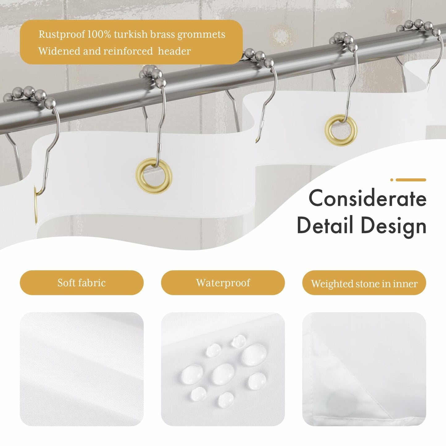 AmazerBath 2 Pack Fabric Shower Curtain with Liner Striped Black White 72x72