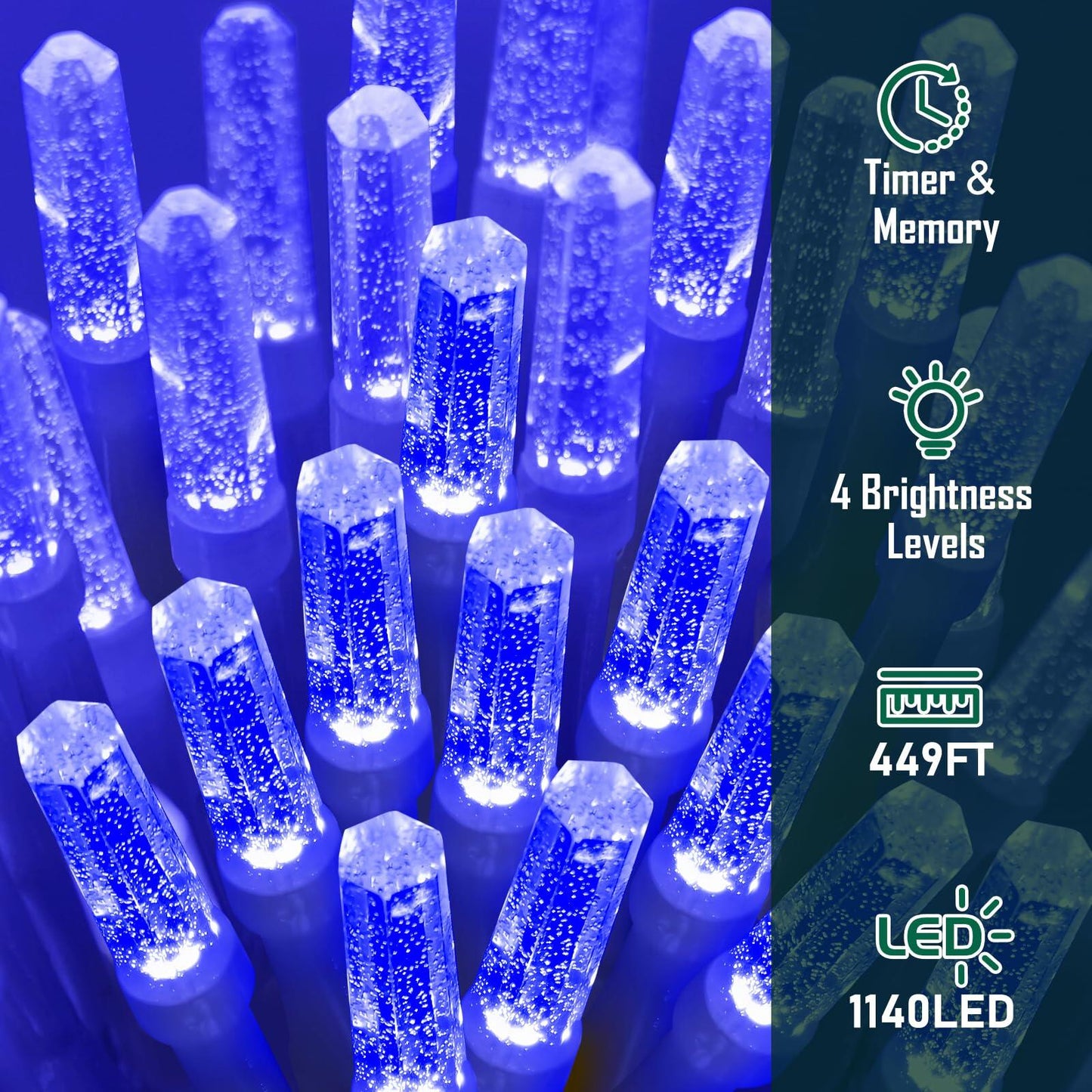 Heceltt 1140 LED 449FT Outdoor String Lights Blue 8 Modes Timer IP44