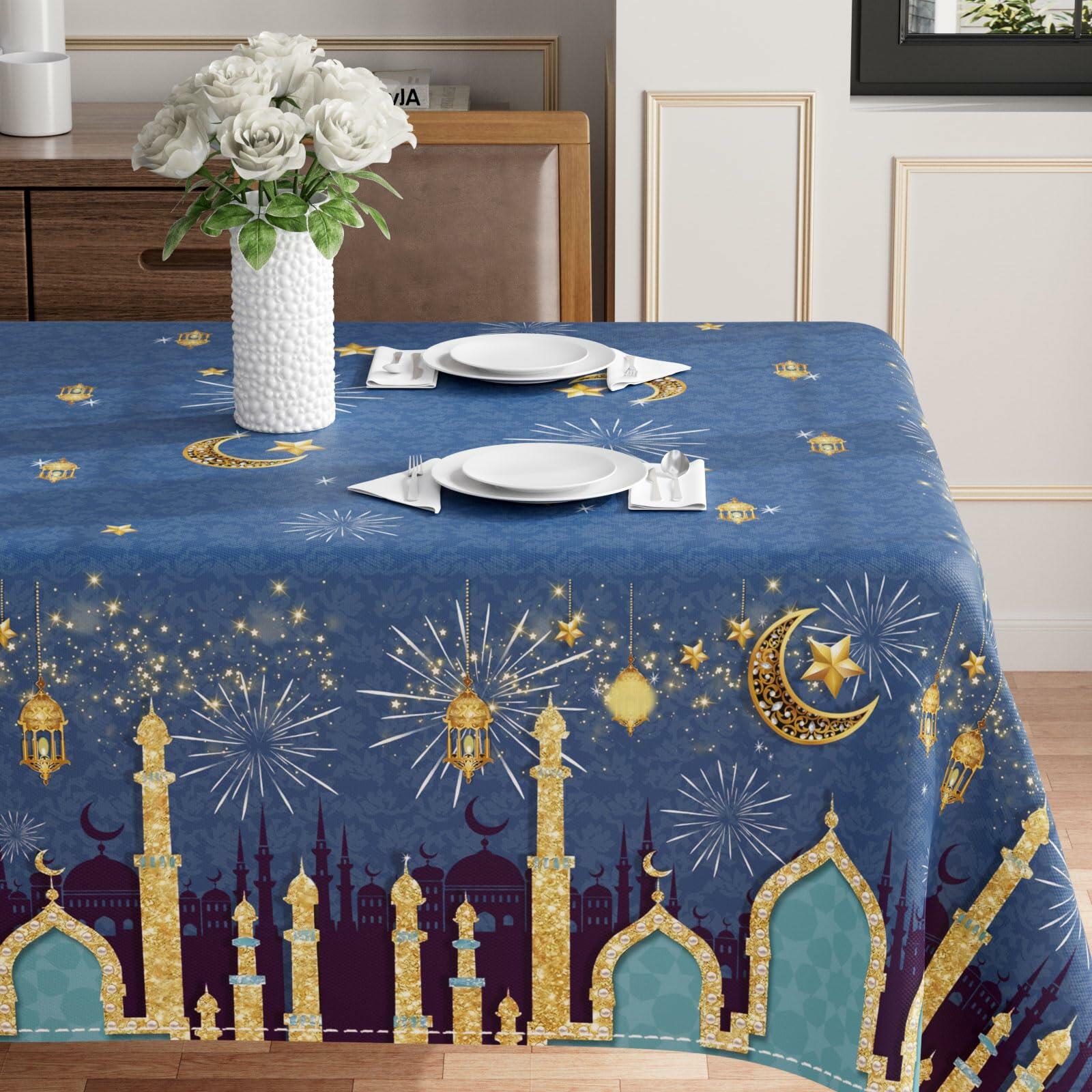 BOTB Eid Al-Fitr Ramadan Green Castle Lantern Tablecloth 70x70 Inch