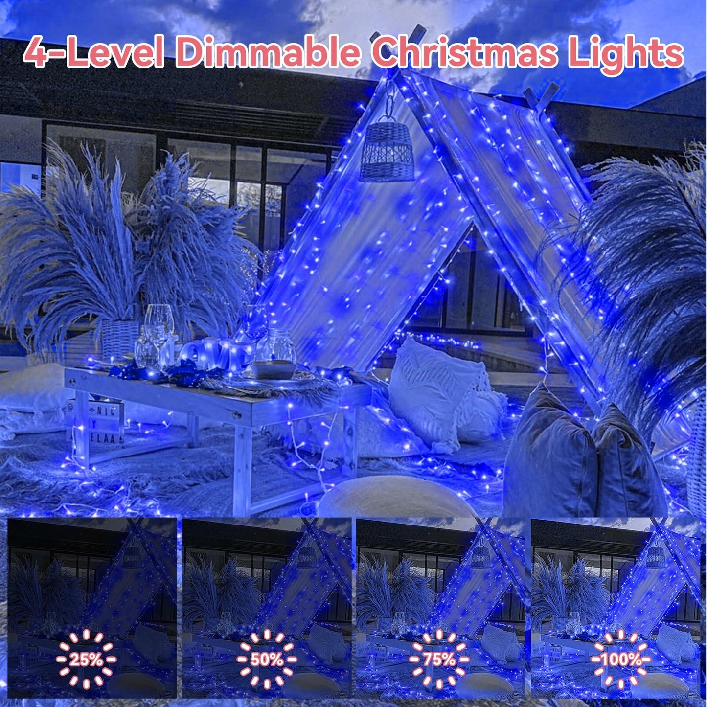 Heceltt 1140 LED 449FT Outdoor String Lights Blue 8 Modes Timer IP44