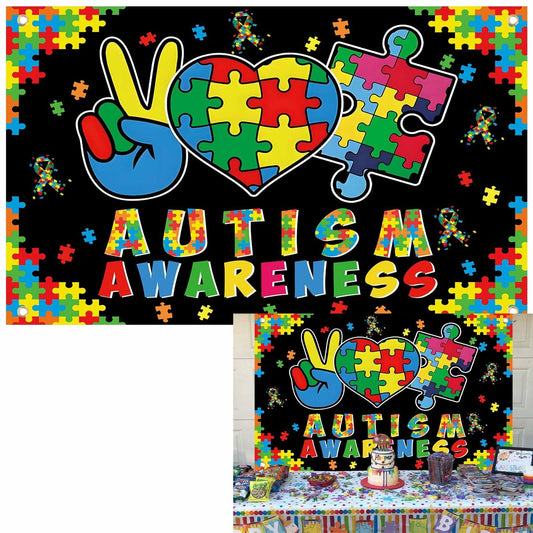LIANNE Autism Awareness Backdrop Puzzle Piece Banner 6x3.6FT