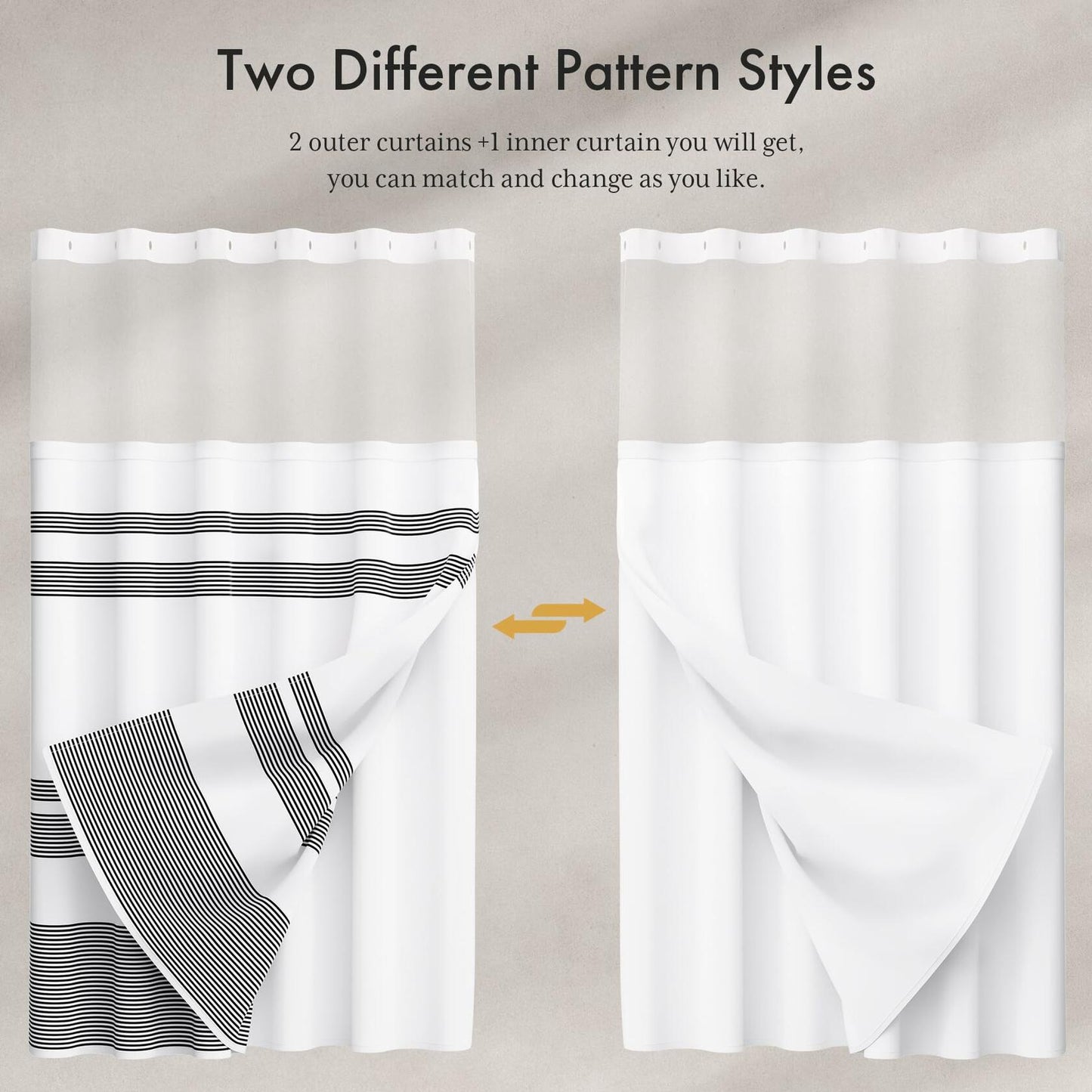 AmazerBath 2 Pack Fabric Shower Curtain with Liner Striped Black White 72x72