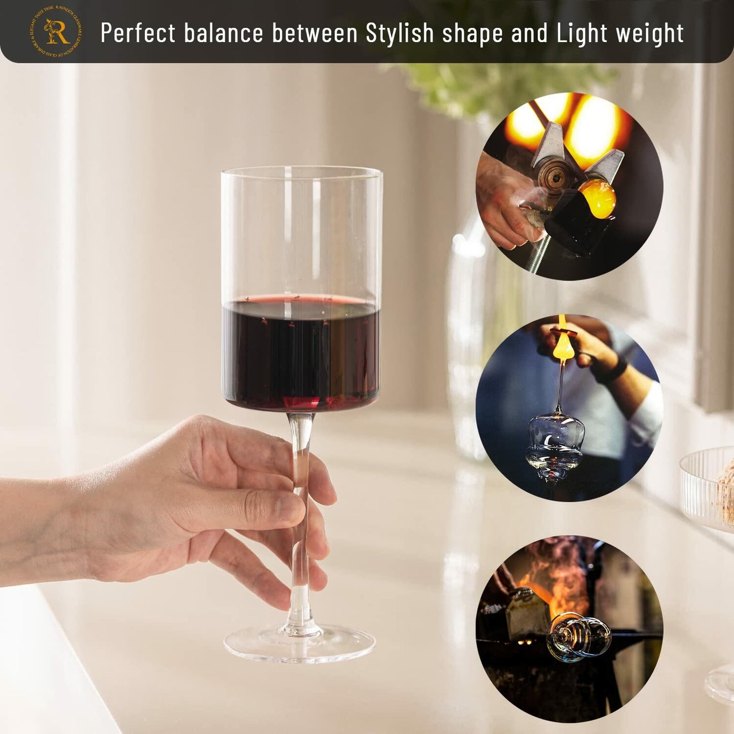 [Like New] RAVNDOX Crystal Wine Glasses Set of 4 14oz Long Stem Red White