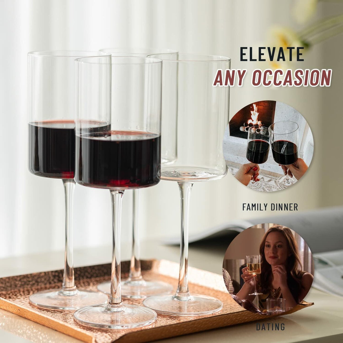 [Like New] RAVNDOX Crystal Wine Glasses Set of 4 14oz Long Stem Red White