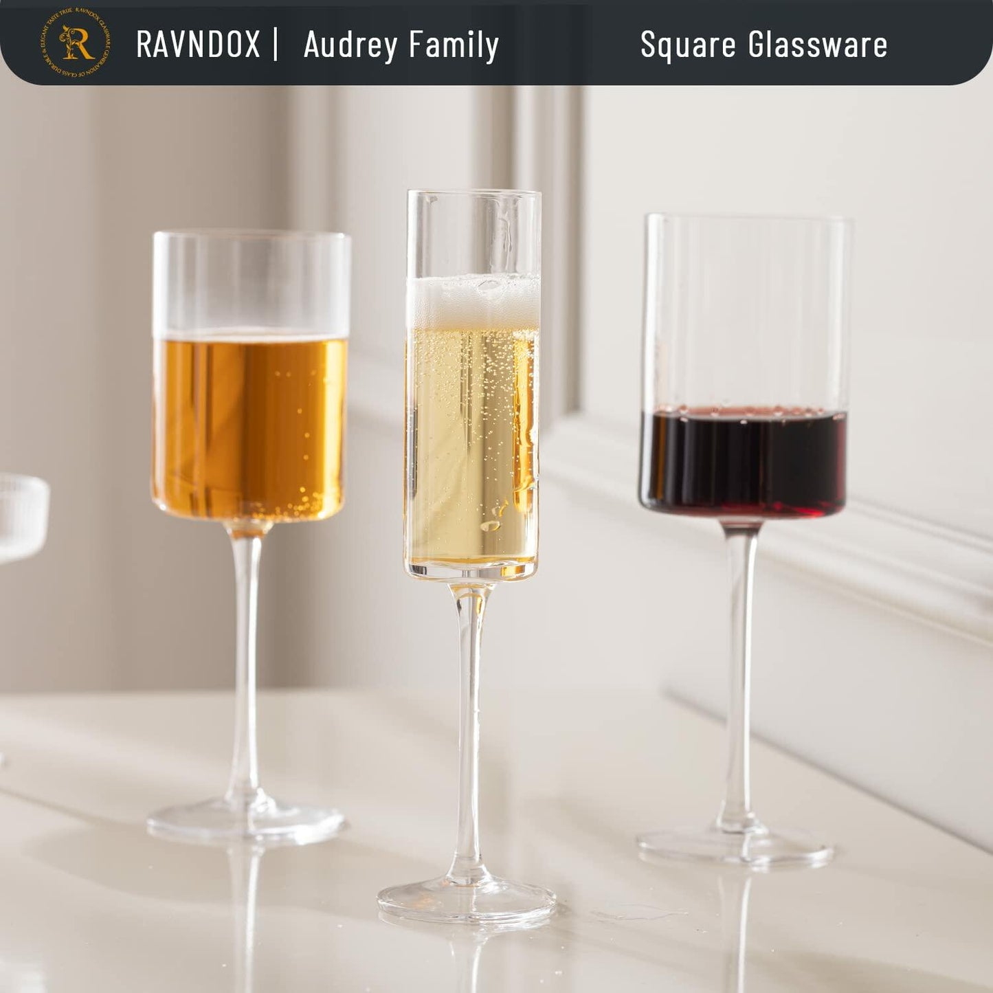 [Like New] RAVNDOX Crystal Wine Glasses Set of 4 14oz Long Stem Red White