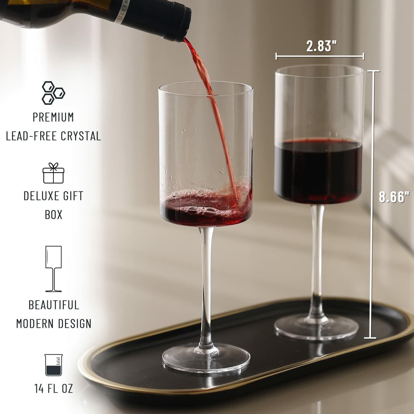 [Like New] RAVNDOX Crystal Wine Glasses Set of 4 14oz Long Stem Red White