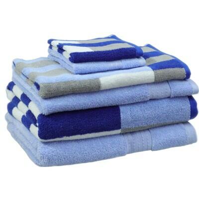 [Like_new] Kapoor Home 6pc Bath Towel Set Blue Gray White Striped 54x27/26x16/12x12