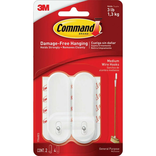 Command Medium Wire Hooks White 2 Hooks 4 Strips 17068ES-2PK