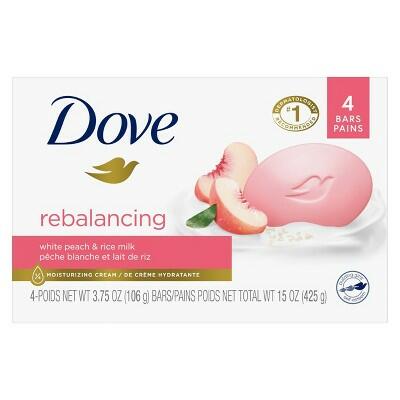 Dove Beauty Peach Bar Soap White Peach Rice Milk Moisturizing 4ct