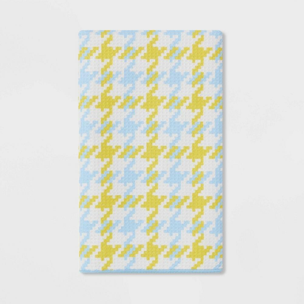 [Like New] Room Essentials Waffle Houndstooth Hand Towel Green/Blue Pack of 12