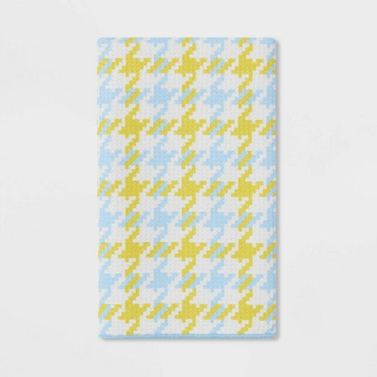 [Like New] Room Essentials Waffle Houndstooth Hand Towel Green/Blue Pack of 12
