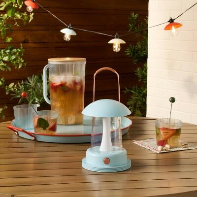 Hearth & Hand Portable Blue LED Table Lantern Light 11in Plastic