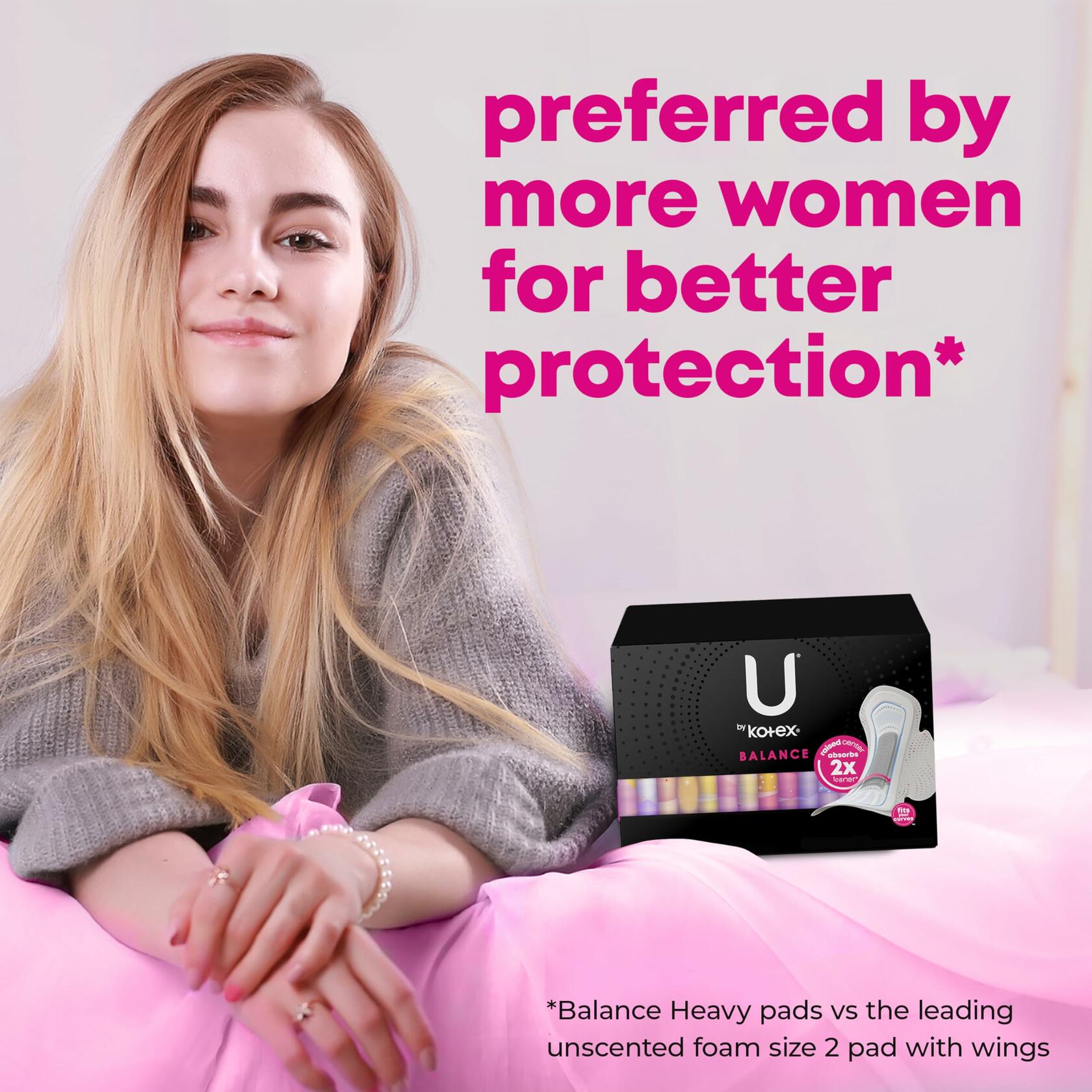 U by Kotex Balance Ultra Thin Overnight Pads with Wings 38 Count