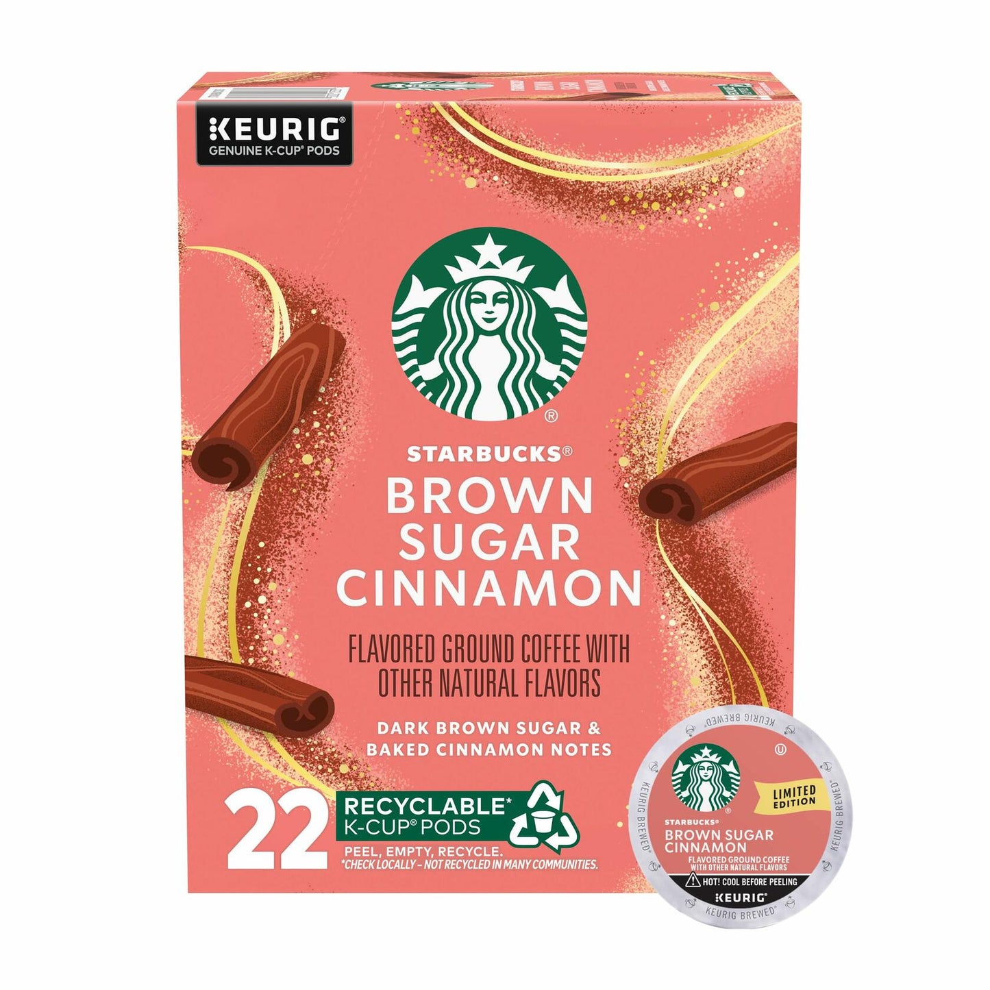Starbucks K-Cup Brown Sugar Cinnamon Coffee Pods 22 Count 100% Arabica