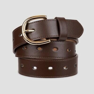 A New Day Women's Laser Cut Leather Belt Brown Adjustable Strap Size L