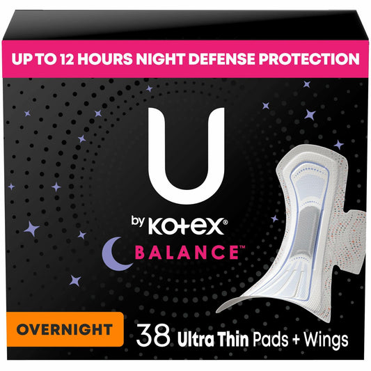 U by Kotex Balance Ultra Thin Overnight Pads with Wings 38 Count