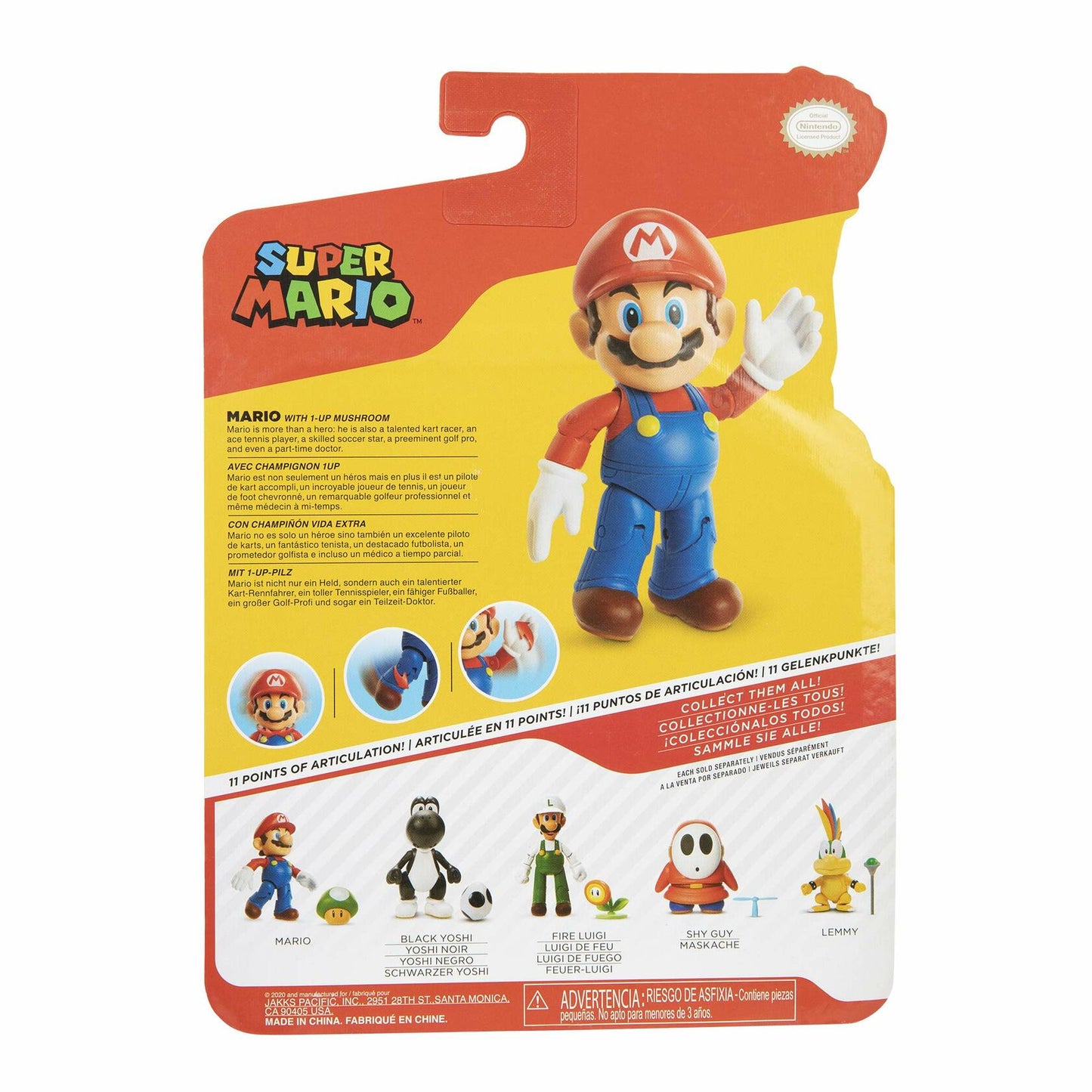 Nintendo Super Mario 4 Inch Action Figure Mario with 1 Up Mushroom